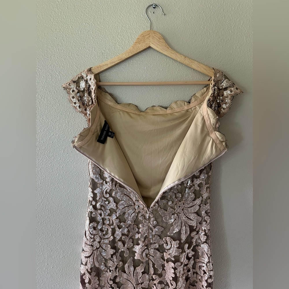 Tadashi Shoji Gold Lace Evening Gown - Picture 12 of 16